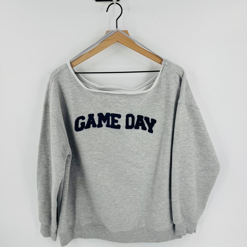 Goodie‎ Two Sleeves Game Day Sweatshirt Gray Boat Neck Size L Preppy Sporty